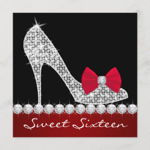 Höga klackar Röda Svarta Sweet Sixteen födelsedags Inbjudningar