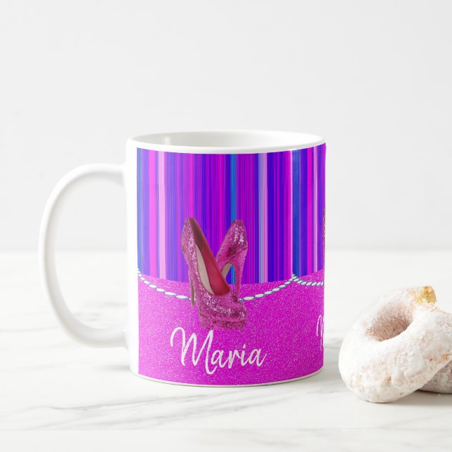 Höga klackar Rosa lila rand mugg (Med munk)