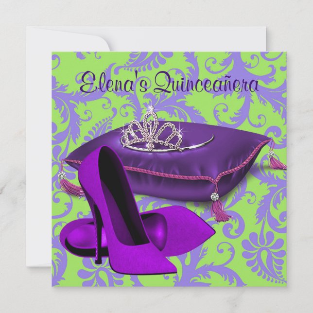 Höga klackskor Limegröna Lila Quinceanera Inbjudningar (Framsida)