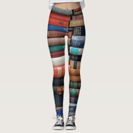 Högar med gamla böcker bibliotek leggings