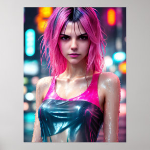 Högdetaljerat RAW färg-dramatiskt fotot Rosa Hair Poster