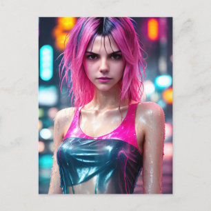 Högdetaljerat RAW färg-dramatiskt fotot Rosa Hair Vykort