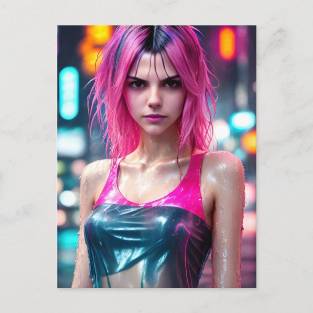 Högdetaljerat RAW färg-dramatiskt fotot Rosa Hair Vykort (Framsida)