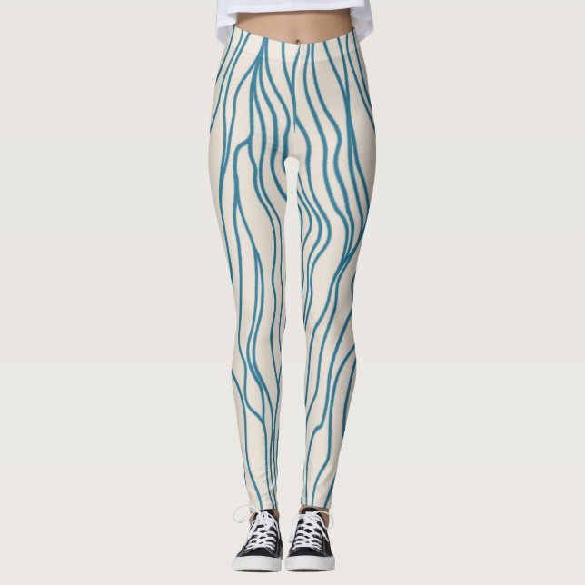 Högeffektsbenägenhet: Vitt/blått Leggings (Framsida)