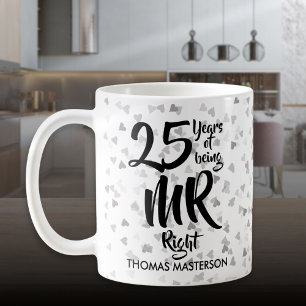 Höger 25-årsdagen Silver Hearts Confetti Kaffemugg