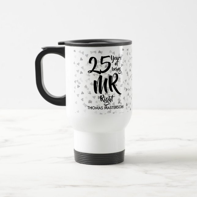 Höger 25-årsdagen Silver Hearts Confetti Resemugg (Vänster)