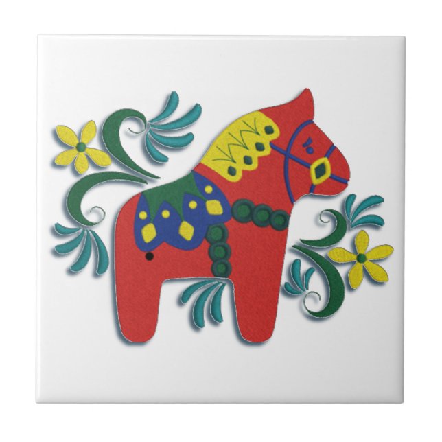 Höger fasadbeklädnad för färgrik svensk Dala häst Kakelplatta (Framsidan)