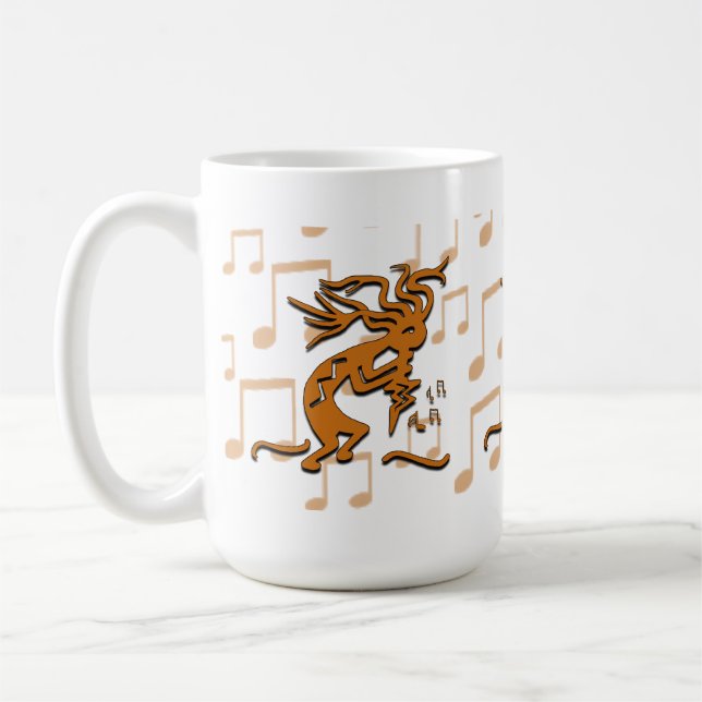 Höger inför Kokopelli Musician med Musik noter Kaffemugg (Vänster)