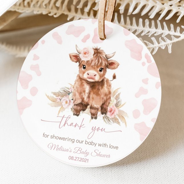 Höger land Kow Heliga Kow babyduschflicka Gåvor Etiketter (Highland Cow Holy Cow baby shower girl )