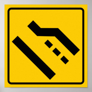 Höger Lane Ends Highway Sign Poster