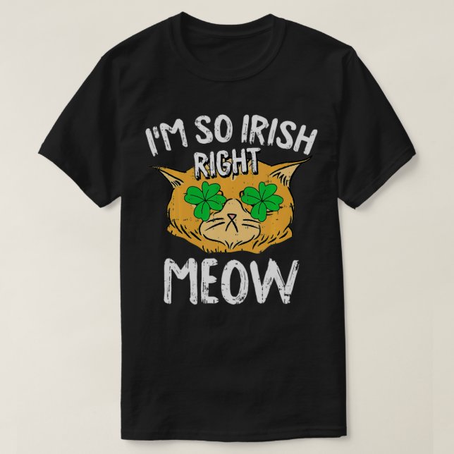 Höger Meow St patricks day Funny Cat Shamrock Iris T Shirt (Design framsida)
