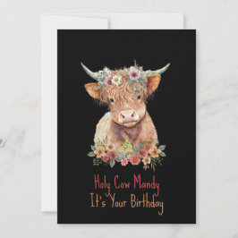 Höger Personlig Cow Cute Blommigt Födelsedag Inbjudningar