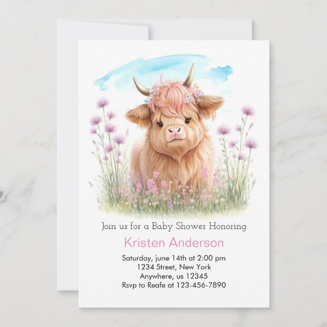 Höger Rosa Meadow Girl Baby Shower Inbjudningar (Framsida)