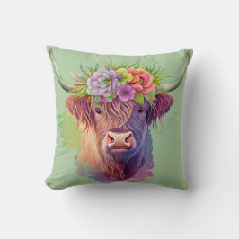 Höger vattenfärg för Cow med blommor Kudde