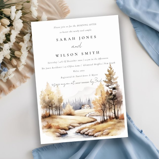 Höger vattenfärg liggande morgon efter hösten inbjudningar (Skapare uppladdad)