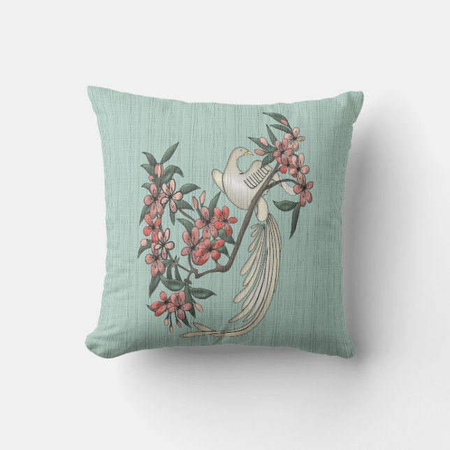 Höger Vitfåglar - Cherry Blommar 2 Aqua Kudde (Framsida)