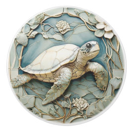 Högerna Art nouveau Faux Relief Ocean Sea Turtle Knopp