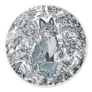 Högerna Blue Fox Blommigt Woodland Unique Art Del Knopp
