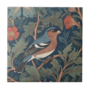Högerna Chaffinch William Morris stil mot Bird Kakelplatta