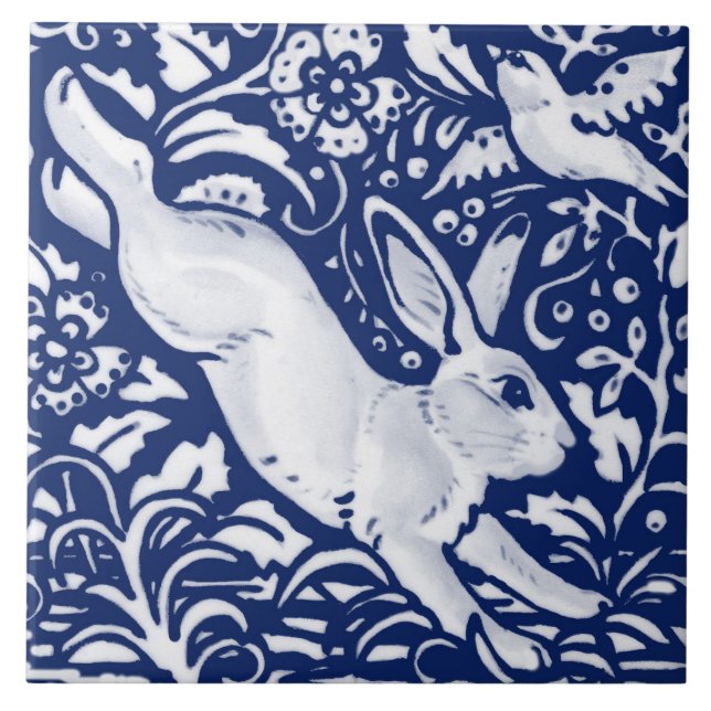 Högerna Cobalt Navy Blue Rabbit Bird Dedham Ansikt Kakelplatta (Framsidan)