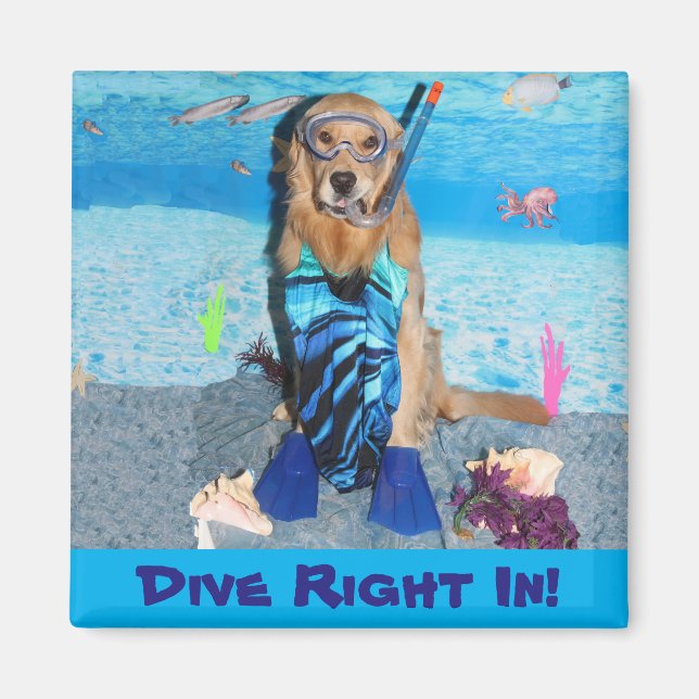 Högerna Golden Retriever Snorkeler Dive i Magnet (Framsidan)