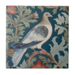 Högerna Pigeon Bird William Morris stil, som står  Kakelplatta<br><div class="desc">"classy Classic art nouveau",  "flowery pigeon dove Bird",  "sage grönt woodland animals",  "british william morris keramic tile tile",  "leafy mörk navy blue",  "snyggt red forest träd löv",  "höger vänd vintage english bird",  "wildlife yard on gren",  "nature blommigt blomanical botanical ",  "löv blommor,  traditionell antika"</div>