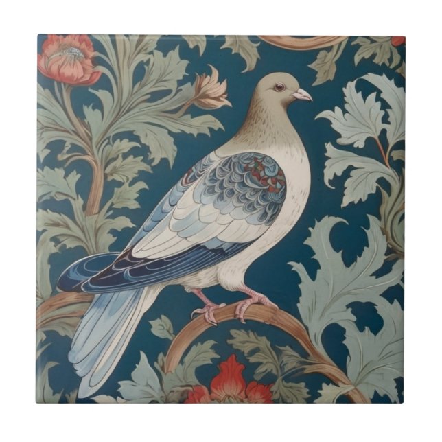 Högerna Pigeon Bird William Morris stil, som står  Kakelplatta (Framsidan)