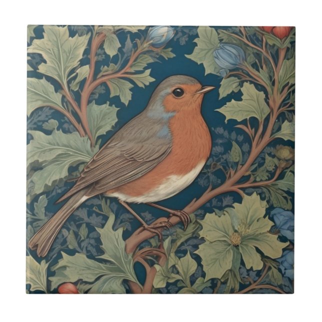 Högerna Robin Bird William Morris stil Kakelplatta (Framsidan)