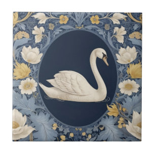Högerna White Svan William Morris stil mot Bird Kakelplatta