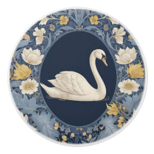 Högerna White Svan William Morris stil mot Bird Knopp