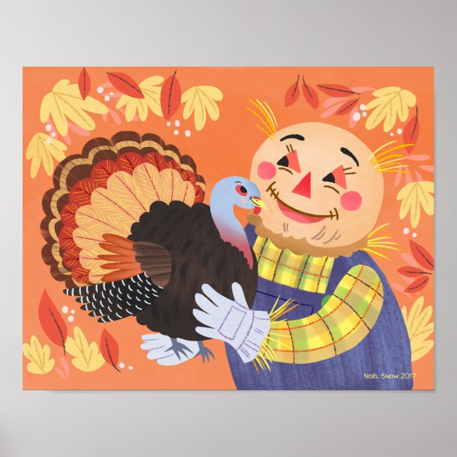 Högervänd Fågelskrämma och Turkiets konstutskrift Poster (Framsidan)