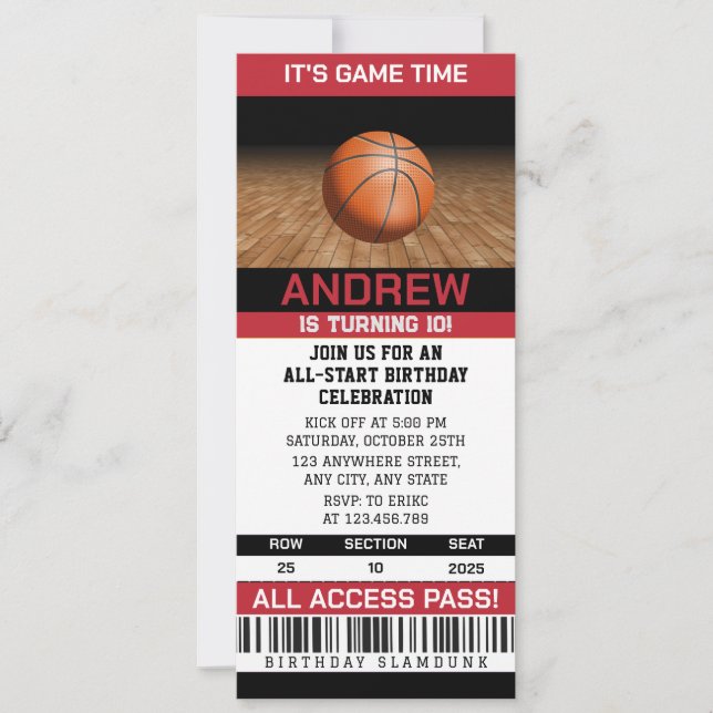 Högflygande basketboll i Ringar födelsedag Inbjudningar (Framsida)