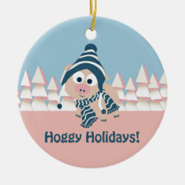 Hoggiga Helgdagar! Winter Gris Julgransprydnad Keramik