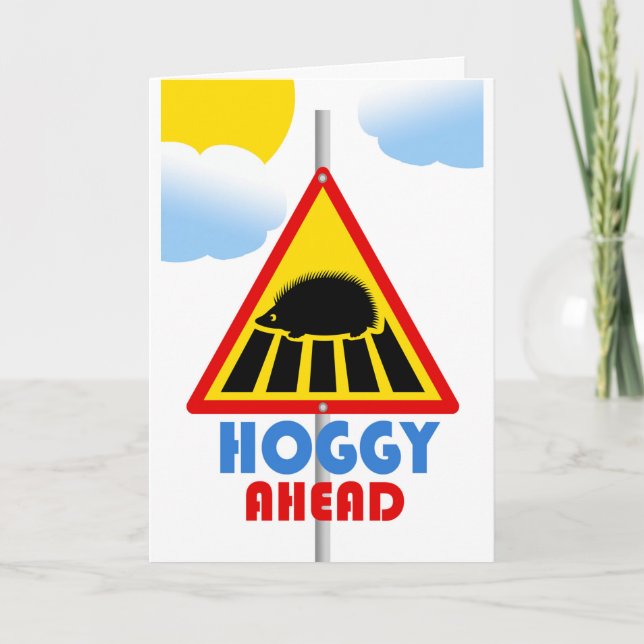 Hoggy Ahead Road Sign Thinking of You Hedgehog Kort (Framsida)
