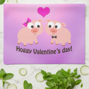 Hoggy Valentines dag Gris Kärlek Kökshandduk