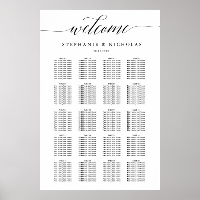 Höghastighetsdiagram för säten i Brev Chic Bröllop Poster (Framsidan)