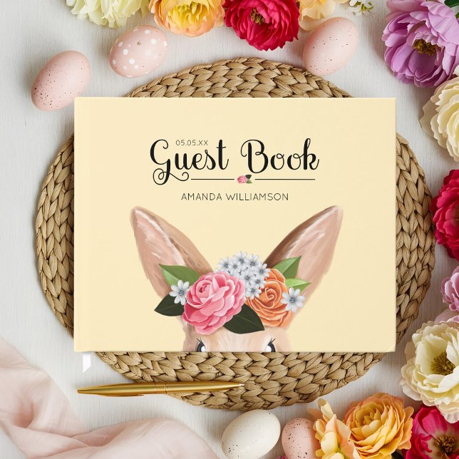 Höghet Skutt Påsk Blommigt Bunny Rabbit Baby Showe Gästböcker (Hippity Hop Easter Floral Bunny Rabbit Baby Shower Guest Book)