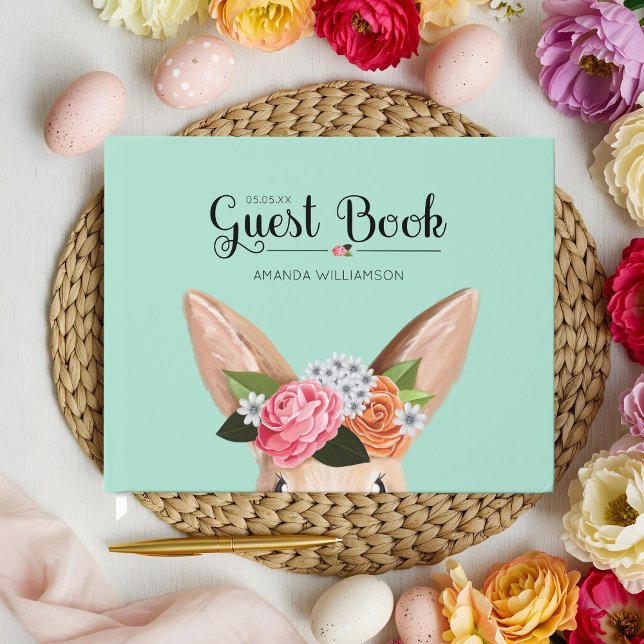 Höghet Skutt Påsk Blommigt Bunny Rabbit Baby Showe Gästböcker (Hippity Hop Easter Floral Bunny Rabbit Baby Shower Guest Book)
