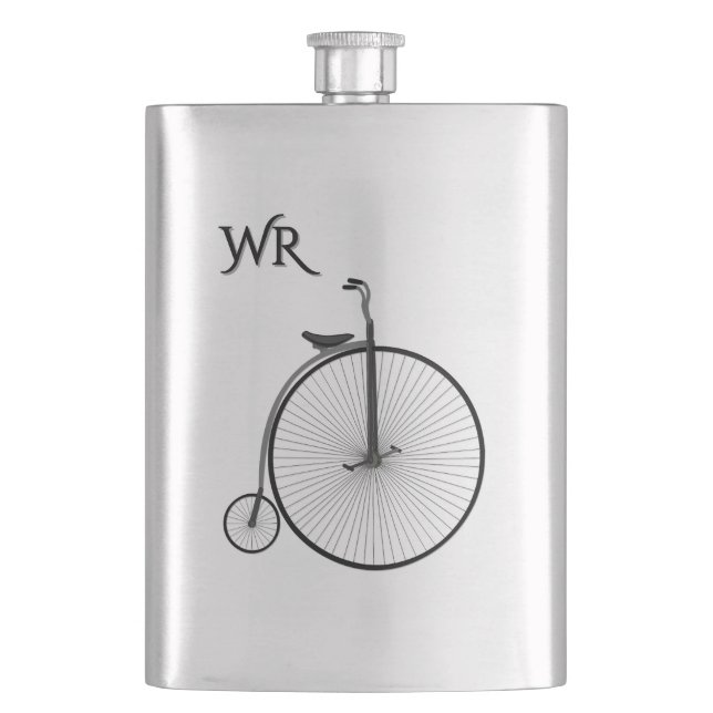 Höghjulig antikt cykelmonogram fickplunta (Framsidan)