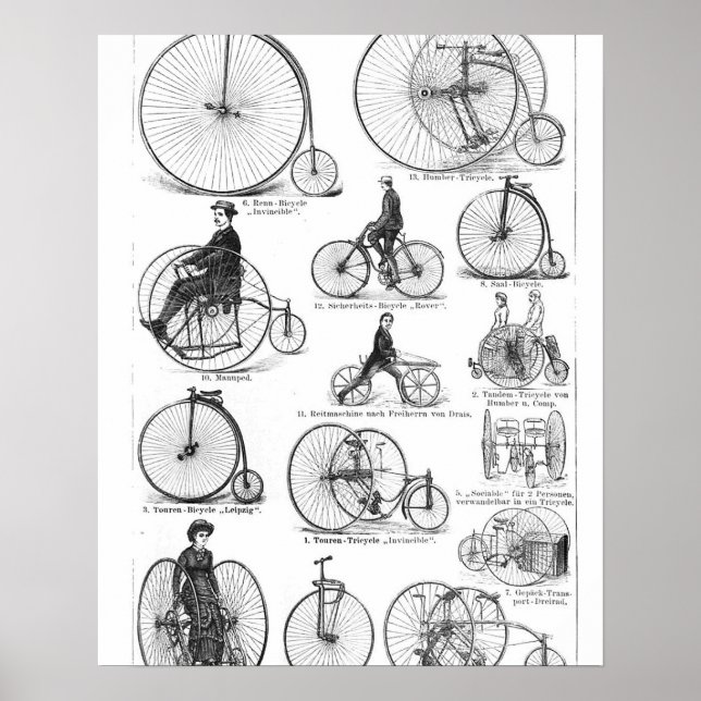 Höghjulig cykel Penny Farthing Poster (Framsidan)