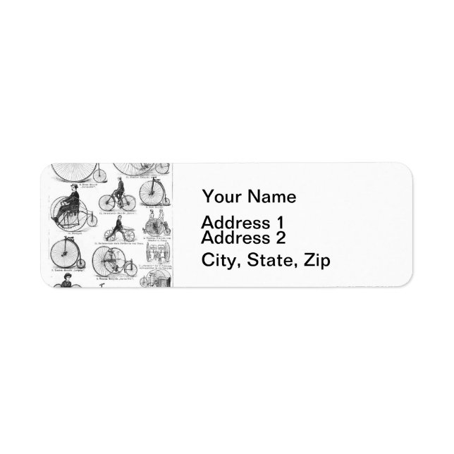 Höghjulig cykel Penny Farthing Returadress Etikett (Framsidan)