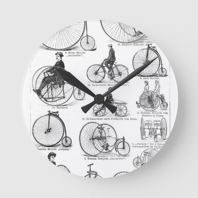 Höghjulig cykel Penny Farthing Rund Klocka (Framsida)