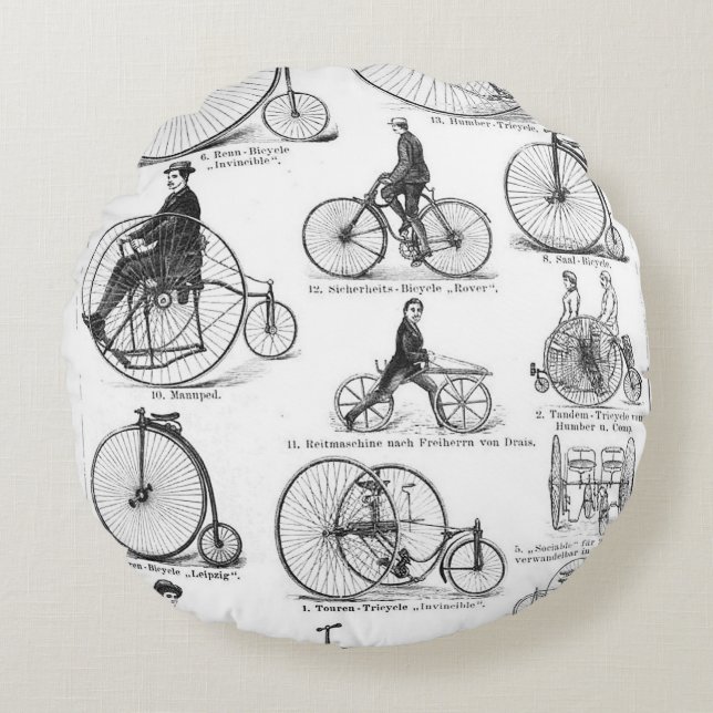 Höghjulig cykel Penny Farthing Rund Kudde (Framsidan)