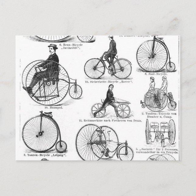 Höghjulig cykel Penny Farthing Vykort (Framsida)