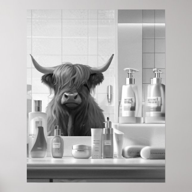 Höghlandskö med hårklumpningsprodukter Batroom Poster (Framsidan)