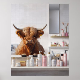 Höghlandskö med Rosa Beauty Products Bathroom Poster