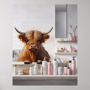 Höghlandskö med Rosa Beauty Products Bathroom Poster