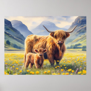 Höghlandskon och kalvknölar poster