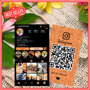 Högintensiv orange konstruktion Instagram QR Visitkort