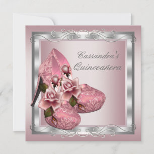 Högklackad sko Rosa Ros Quinceanera Inbjudningar